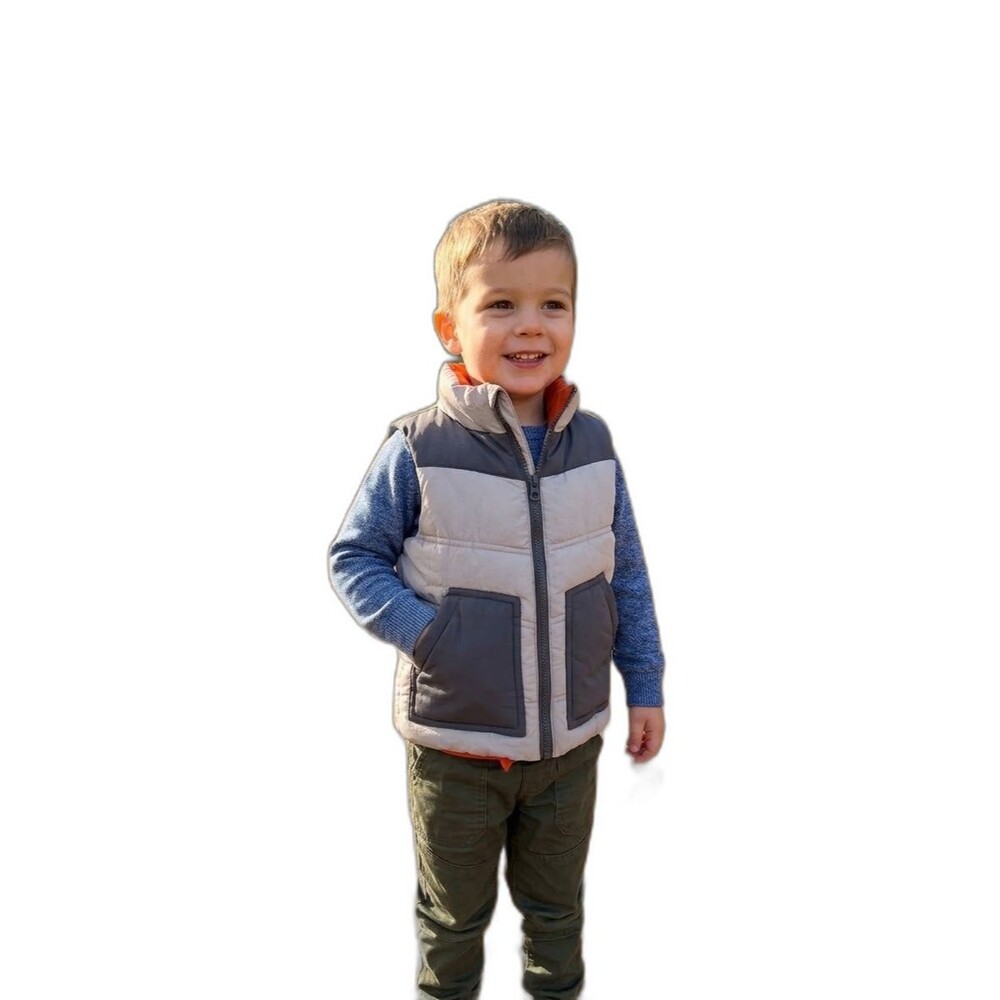 Primark Cares boys puffer vest 3-4T / 104cm grey orange reversible gilet NWOT